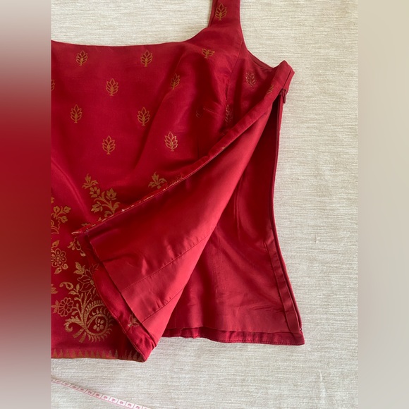 Ann Taylor Red Silk Top with Gold Embroidery Size 14 - Picture 13 of 14